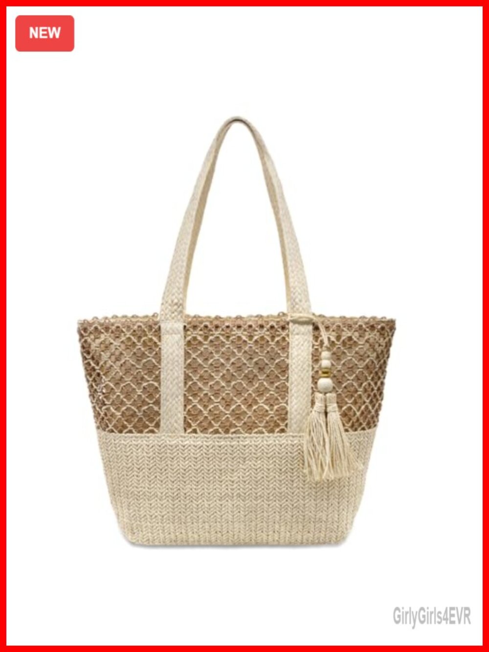 Straw Woven Tote Bag with Zipper Lightweight Beach Shoulder Bag Summer Travel